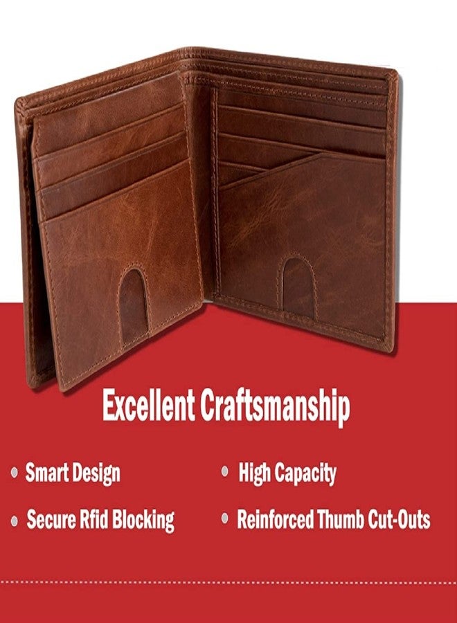 كونتاكتس محفظة كونتاكتس الرجالية من الجلد الطبيعي | محفظة مانعة لتقنية RFID للرجال | محفظة ثنائية الطي | 11 فتحة للبطاقات، ونافذة واحدة لبطاقة الهوية (بني) - Image 5